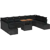 vidaXL Garten-Sofa-Set 11 Stk. Schwarz Poly Rattan