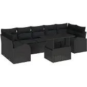 vidaXL Gartensofa-set 8 Stk. Schwarz Poly-Rattan