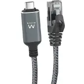 Ewent EC2002, 2 m, Cat6, USB Typ-C, RJ-45, Schwarz, Grau