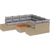 vidaXL Gartensofa-set 9 stk. Beige Poly-Rattan