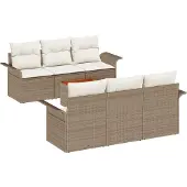 vidaXL Gartensofa-set 7 stk. Beige Poly-Rattan