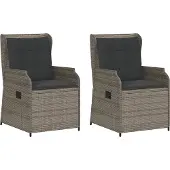 vidaXL Gartensessel mit Kissen 2 Stk. Verstellbar Grau Poly Rattan
