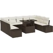 vidaXL Gartensofa-set 10 Stk. Braun Poly-Rattan