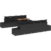 vidaXL Garten-Sofa-Set mit Speicher 9 pcs Schwarz Poly Rattan