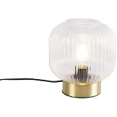 QAZQA - Art Deco Art-Deco-Tischleuchte I Tischlampe I Lampe I Leuchte Messing mit Glas - Karel I Wohnzimmer I Schlafzimmer - Rund - LED geeignet E27