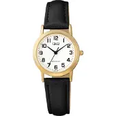 Q&Q Damenuhr 26mm Gehäuse, gepolstertes Kunstlederarmband Schwarz-Goldfarben, 3 ATM wasserdicht