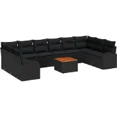 vidaXL Gartensofa-set 11 stk. Schwarz Poly-Rattan