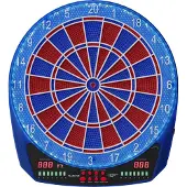 Carromco Elektronik Dartboard Flash-401 2-Loch-Abstand Dartscheibe rot-blau LED Beleuchtung 8 Spieler Softdarts Netzteil 35 Spielen 584 Variationen