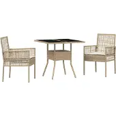 vidaXL Garten Essgruppe 3 Stk. Beige Poly-Rattan