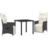 vidaXL Garten Essgruppe 3 Stk. Schwarz Poly-Rattan