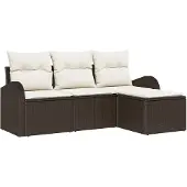 vidaXL Sofa Set 4 Stk. Braun und Weiß Poly-Rattan