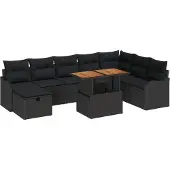 vidaXL Gartensofa-set 9 Stk. Schwarz Poly-Rattan