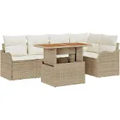 vidaXL Gartensofa-set mit Kissen 6 pcs Beige und Creme Poly-Rattan