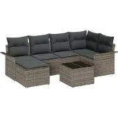 vidaXL Gartensofa-set 7 stk. Grau Poly-Rattan