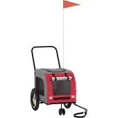 vidaXL Fahrradanhänger für Haustiere Rot und Grau 125 x 53 x 54 cm