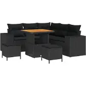 vidaXL Gartensofa-set mit Kissen 8 pcs Schwarz Poly-Rattan