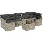 vidaXL Gartensofa-set 8 Stk. Hellgrau [Synthetisch]: Poly Rattan