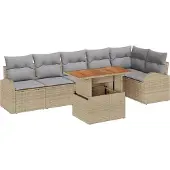 vidaXL Garten-Sofa-Set 7 stk. Beige Poly Rattan