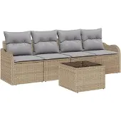 vidaXL Garten-Sofa-Set mit Kissen mit Speicher 5 pcs Beige und Grau