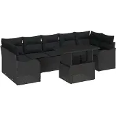 vidaXL Gartensofa-set 8 stk. 7-Sitzanzahl Schwarz Poly Rattan