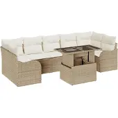 vidaXL Gartensofa-set 8 stk. 7-Sitzanzahl Beige Poly Rattan