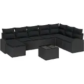 vidaXL Sofa Set mit Kissen mit Speicher 9 pcs Schwarz Poly-Rattan