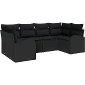 vidaXL Gartensofa-set mit Kissen 6 pcs Schwarz Poly-Rattan