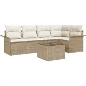 vidaXL Gartensofa-set mit Kissen 6 pcs Beige Poly-Rattan