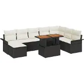 vidaXL Garten-Sofa-Set 9 stk. Schwarz Poly Rattan