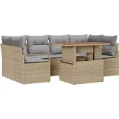 vidaXL Garten-Sofa-Set mit Kissen 7 pcs Beige und Hellgrau