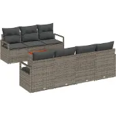 vidaXL Gartensofa-set 7 Stk. Grau Poly-Rattan