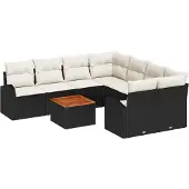 vidaXL Gartensofa-set 9 Stk. Schwarz Poly-Rattan