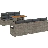 vidaXL Garten-Sofa-Set mit Speicher 8 pcs Grau Poly Rattan