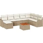 vidaXL Gartensofa-set 9 Stk. Beige Poly-Rattan