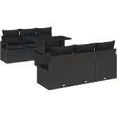 vidaXL Gartensofa-set mit Kissen 7 pcs Schwarz Poly Rattan