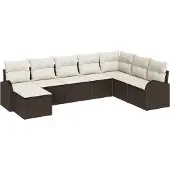vidaXL Sofa Set 8 stk. Braun und Weiß Poly-Rattan