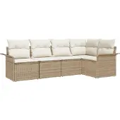 vidaXL Gartensofa-set mit Speicher 5 pcs Beige Poly-Rattan