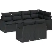 vidaXL Garten-Sofa-Set 7 Stk. Schwarz Poly Rattan