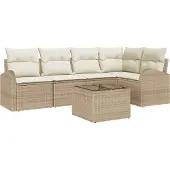 vidaXL Gartensofa-set 6 stk. Beige und Weiß Poly-Rattan