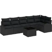 vidaXL Gartensofa-set 7 stk. Schwarz Poly-Rattan