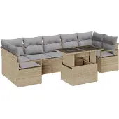vidaXL Garten-Sofa-Set mit Kissen 8 pcs Beige und Hellgrau Poly-Rattan