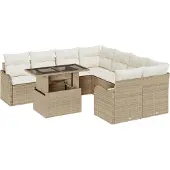 vidaXL Gartensofa-set 9 Stk. 8-Sitzanzahl Beige Polyrattan