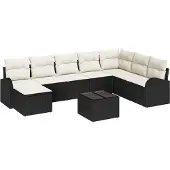 vidaXL Sofa Set 9 Stk. Schwarz und Weiß Poly-Rattan