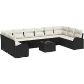 vidaXL Gartensofa-set mit Kissen 11 pcs Braun und Creme Poly-Rattan