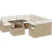 vidaXL Gartensofa-set 9 stk. 8-Sitzanzahl Beige und Creme Poly-Rattan