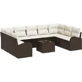 vidaXL Gartensofa-set 10 stk. Braun und Weiß Poly-Rattan
