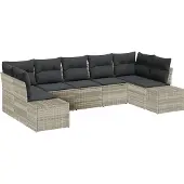 vidaXL Gartensofa-set mit Kissen 7 pcs Hellgrau Poly-Rattan