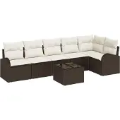 vidaXL Gartensofa-set mit Kissen 7 pcs Braun und Weiß Poly-Rattan