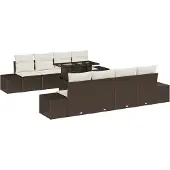 vidaXL Gartensofa-set 9 Stk. Braun und Creme Poly-Rattan