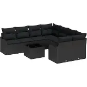 vidaXL Gartensofa-set 9 stk. 8-Sitzanzahl Schwarz Poly-Rattan